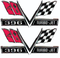 [W-411] Fender Emblems - 396 Turbo-Jet Flag - 65-67 Camaro Chevelle El Camino Impala (Sold as a Pair)
