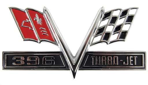 [W-411A] Fender Emblem - 396 Turbo-Jet Flag - 65-67 Camaro Chevelle El Camino Impala (Sold as Each)